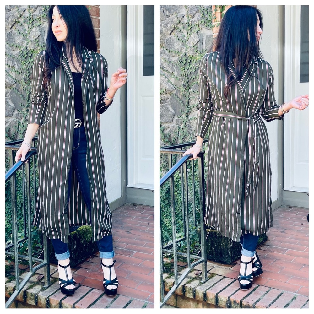 Fabulous Olive striped belted kimono jacket - Picture 5 of 10